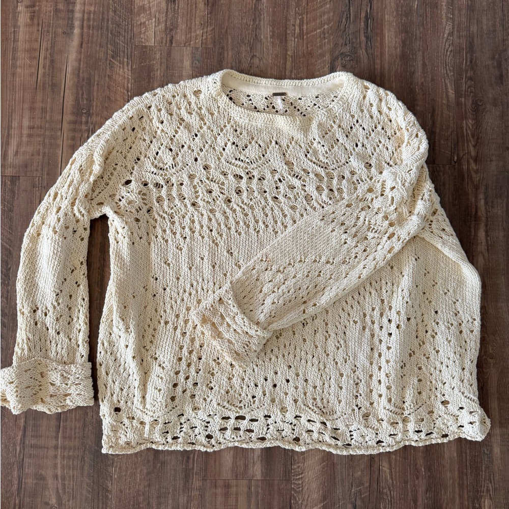 Free People Cream Open-Knit Women's pullover